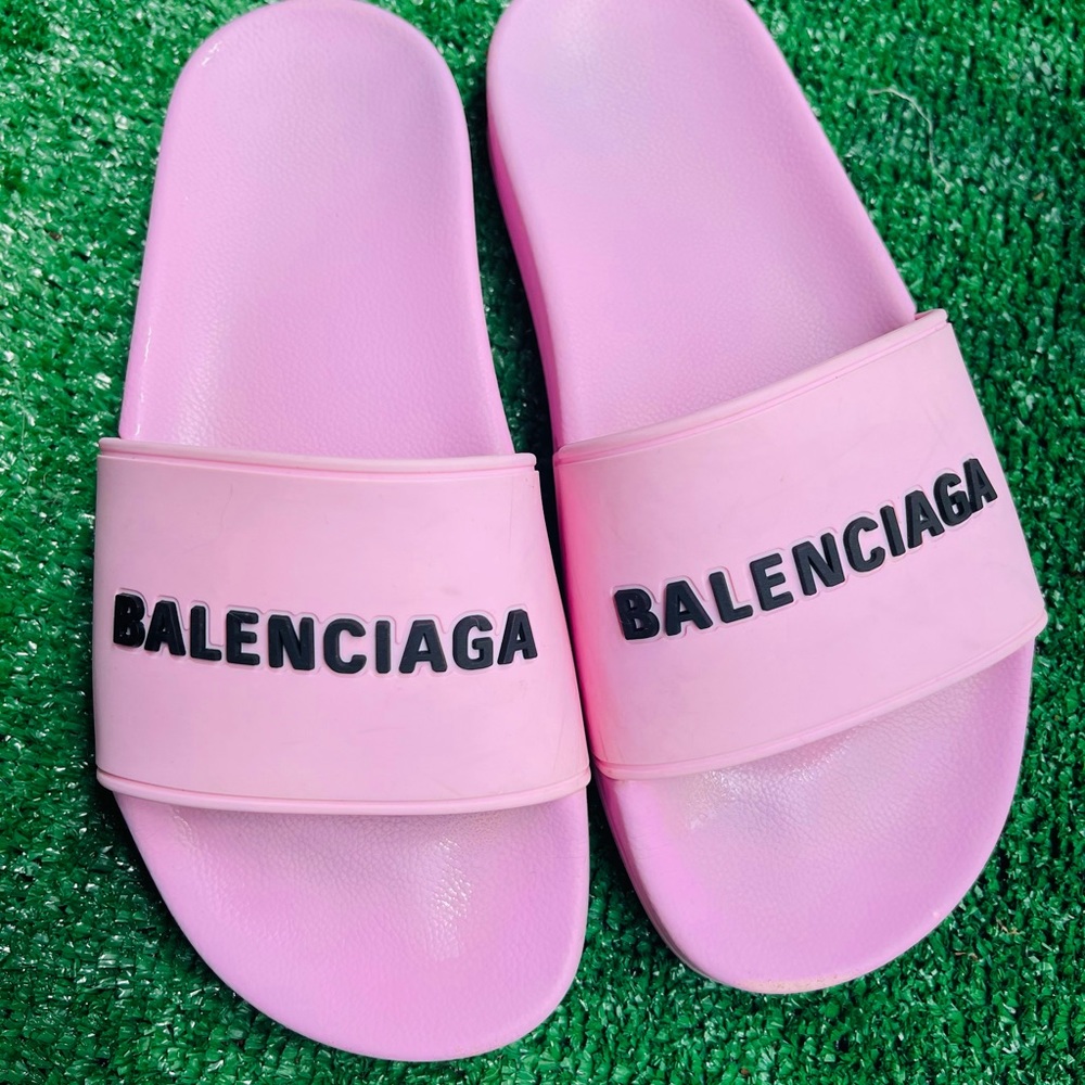 Balenciaga Logo Pool Slide Pink Size 8